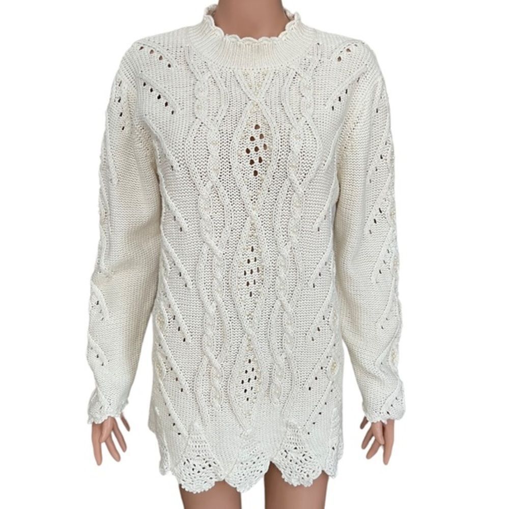Brownstone Studio Vintage Sweater Faux Pearl Embellished Mock Neck Pullover Sz L